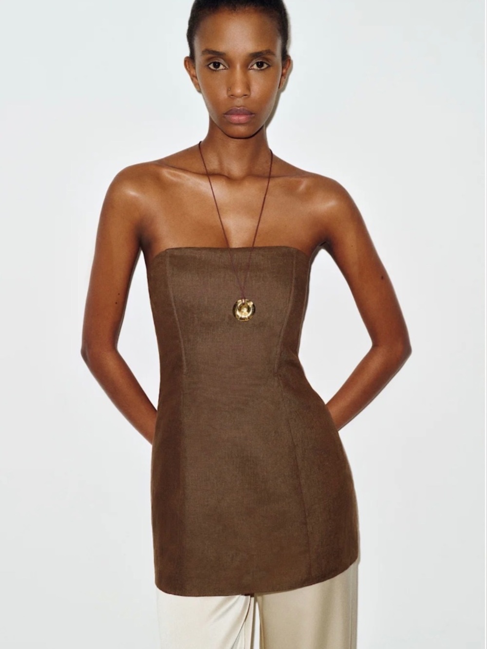Reformation Aurina Linen Top Brown - Size 4